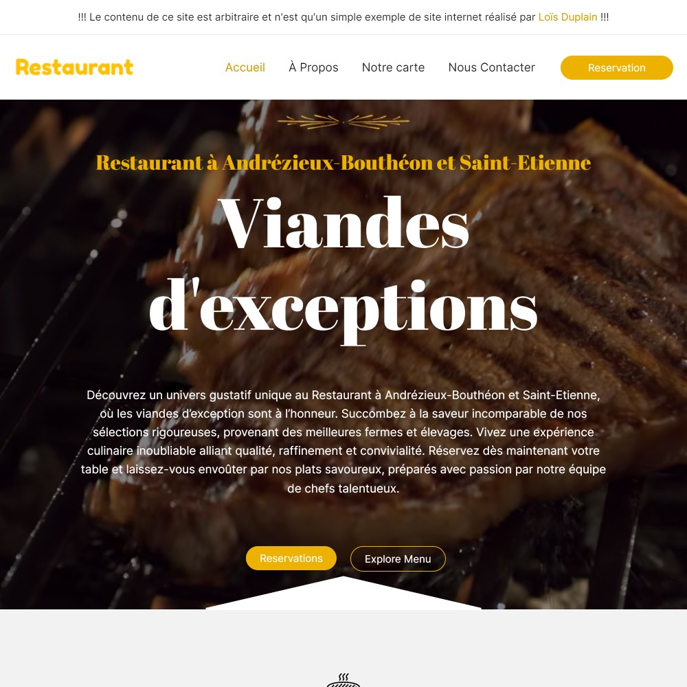 restaurant - exemple de site web réalisé pour un restaurant par Loïs Duplain